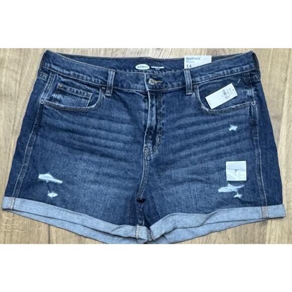 OLD NAVY Shorts BOYFRIEND Women’s DENIM DISTRESSED Cuffed JEAN SIZE 14 NEW - Picture 1 of 12